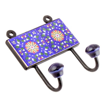 Navy Blue Floral Tiles Hooks